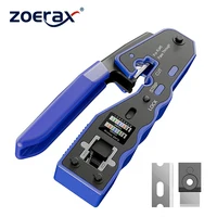 Herramienta de engarzado ZOERAX RJ45, herramienta de engarzado Ethernet, engarzadora todo en uno para conectores Cat6 Cat5e de paso con cuchillas de repuesto
