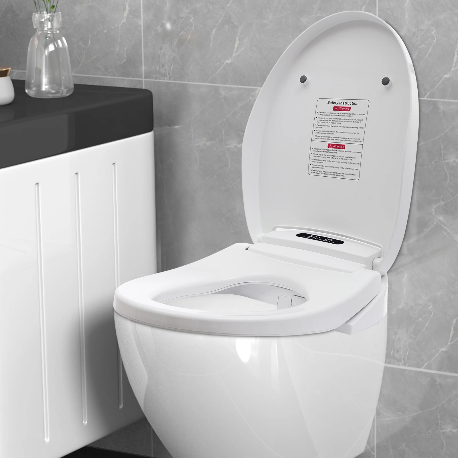 Adjustable Temperature Toilet Seat with Electronic Heating and Intelligent Toilet Lid, Equipped with Multiple Flushing Modes