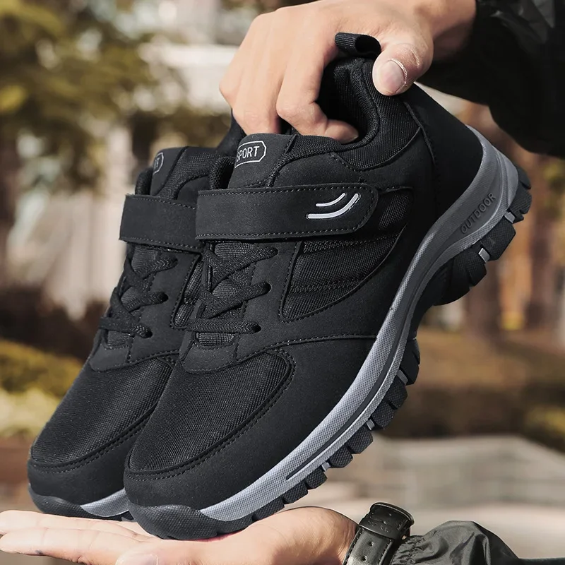 Zapatillas de correr con cierre de velcro para hombre, cómodas, transpirables, resistentes al desgaste, con amortiguación y absorción de impacto