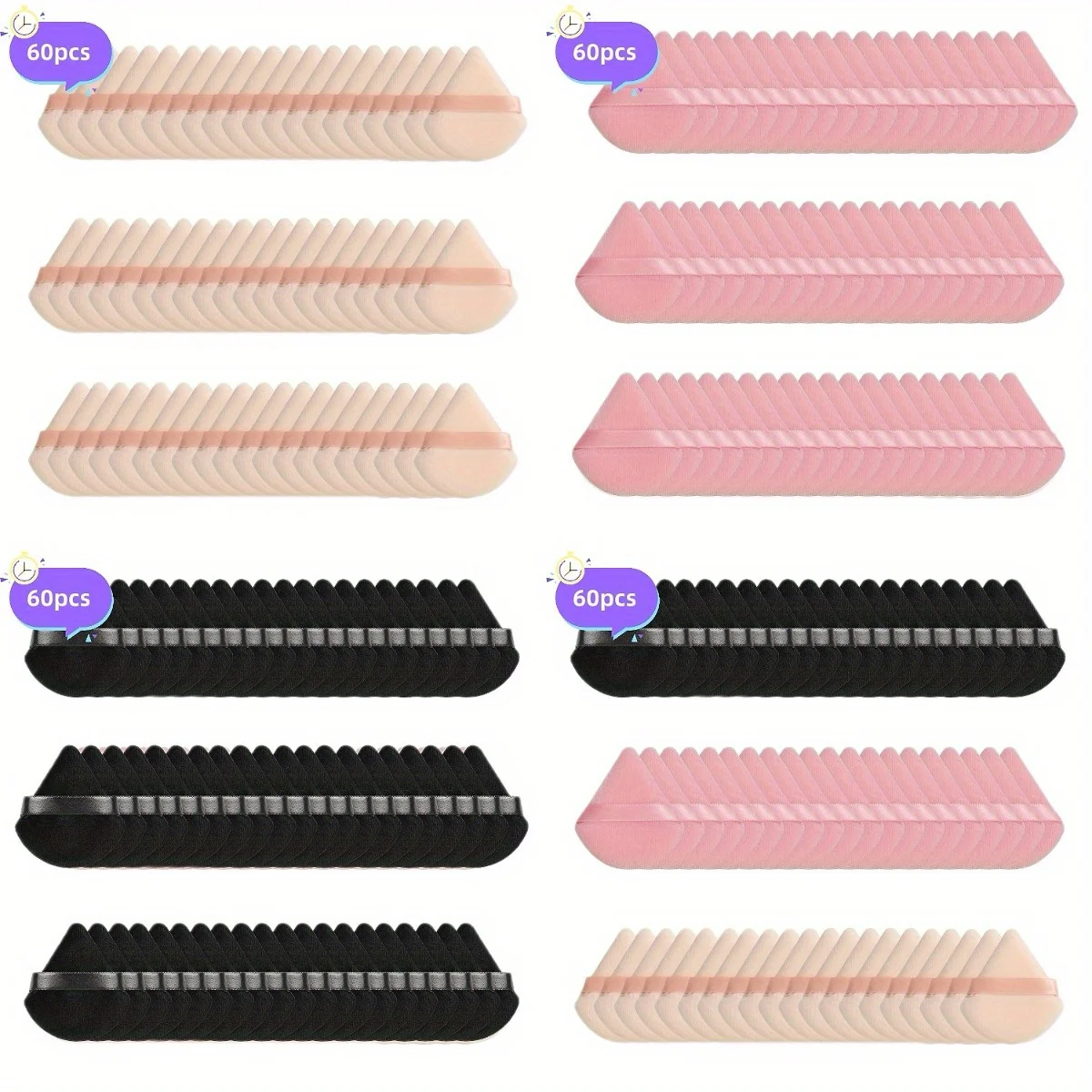 Set di soffio di polvere in velluto da 60 pezzi: frullatori triangolari per viso/corpo per cipria e fondotinta sciolti |   Spugne Ultra Contorno per Occhi/Cornelli