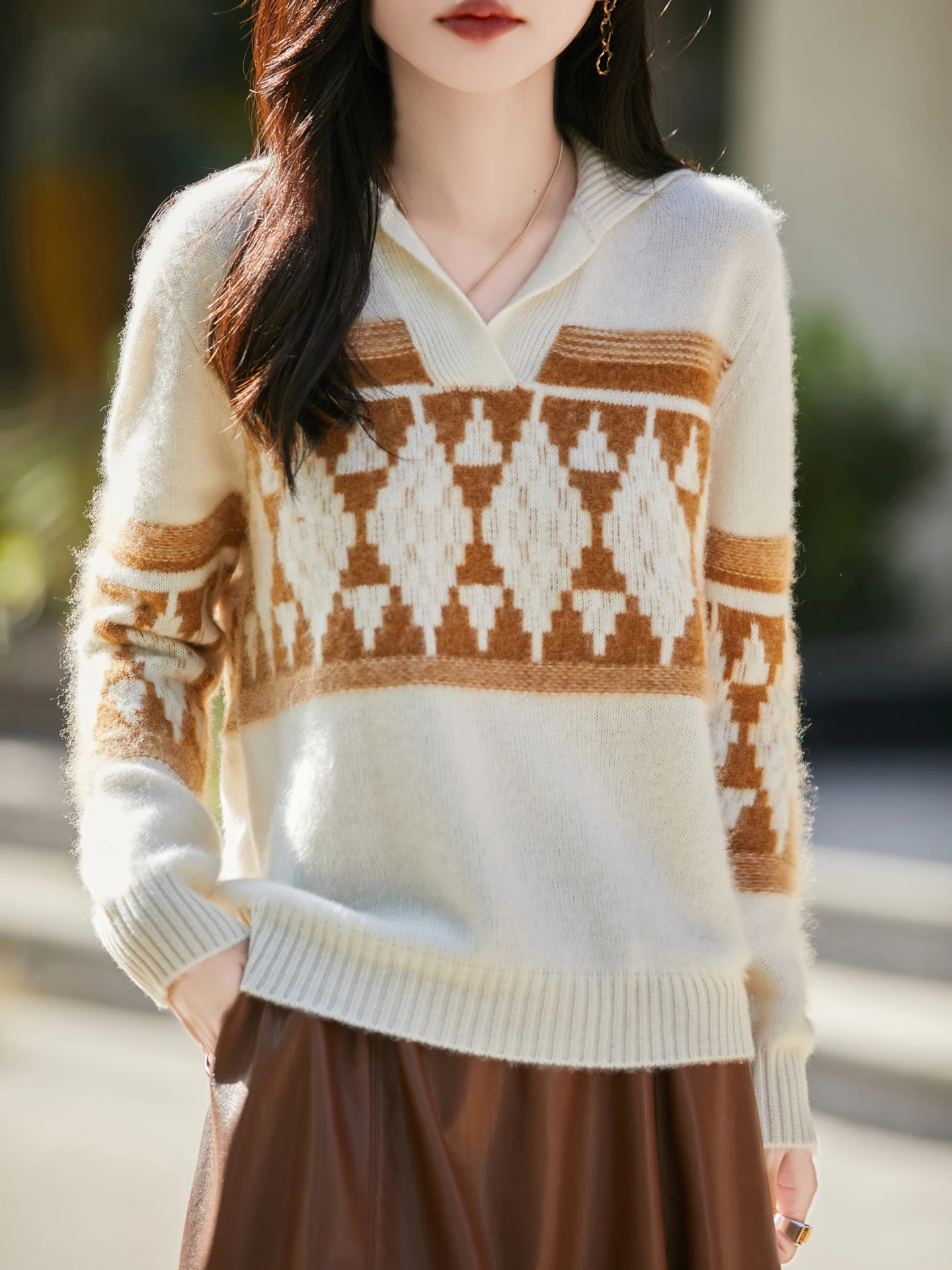 高級秋冬女性セーターエレガントな女性 100% メリノウールニットウェアレトロルーズプルオーバー女性長袖服トップス