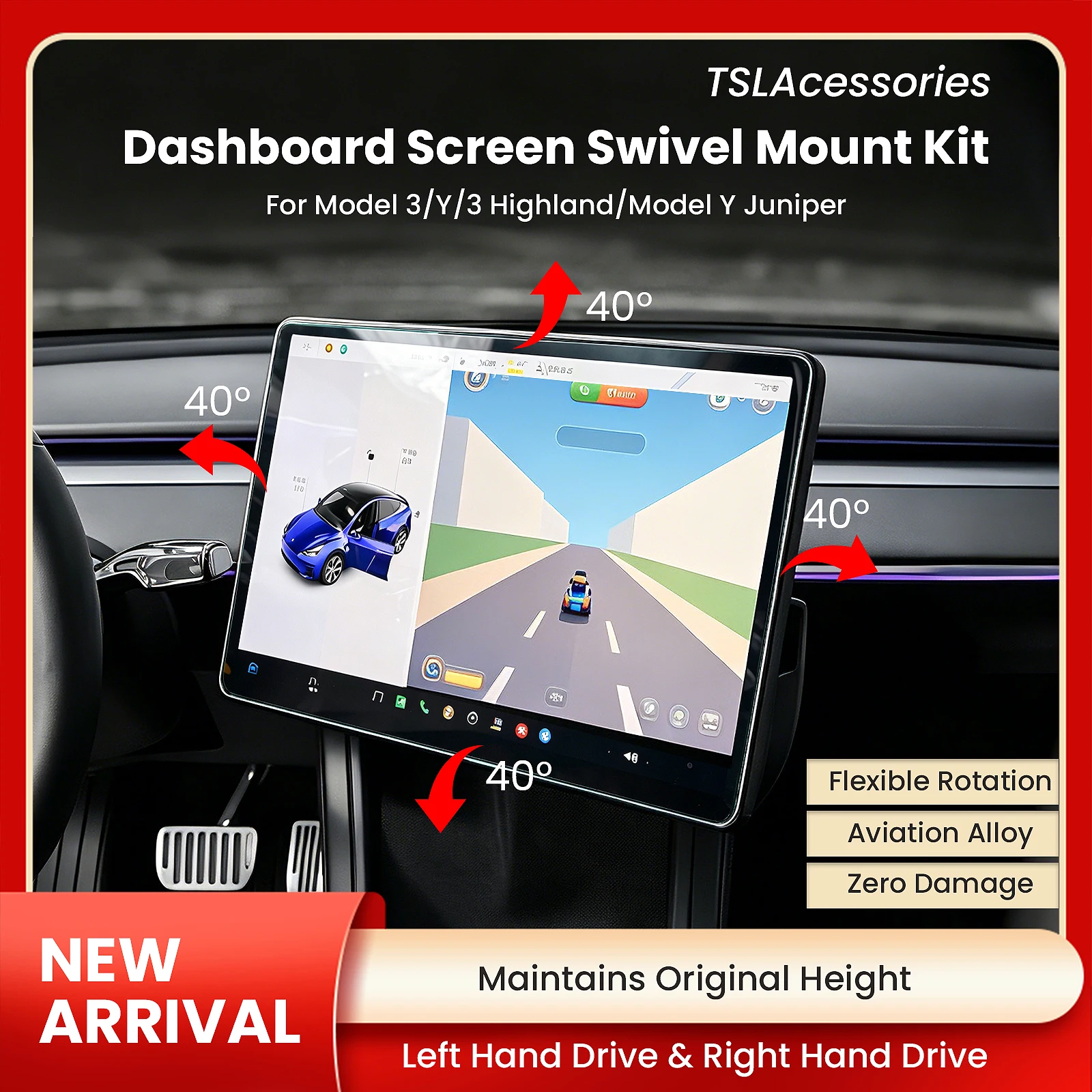 

Original Height Screen Swivel Mount 4-Way Rotation Kit for Telsa Model Y Juniper / 3 Highland LHD RHD Rotating Bracket Holder