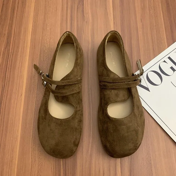 حذاء نسائي بدون كعب مسطح برأس مستدير من جلد الغزال للربيع والخريف بإبزيم أنيق كاجوال ناعم ومريح بكعب منخفض. #5