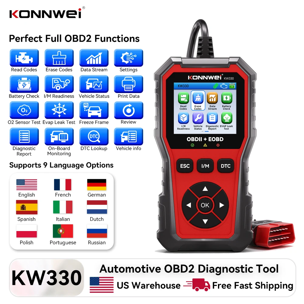 

KONNWEI KW330 Car OBD2 Fault Scanner Engine Battery Test Fault Code Clear Real-Time Data Automotive Tools Professional OBDII Diagnostic Tool