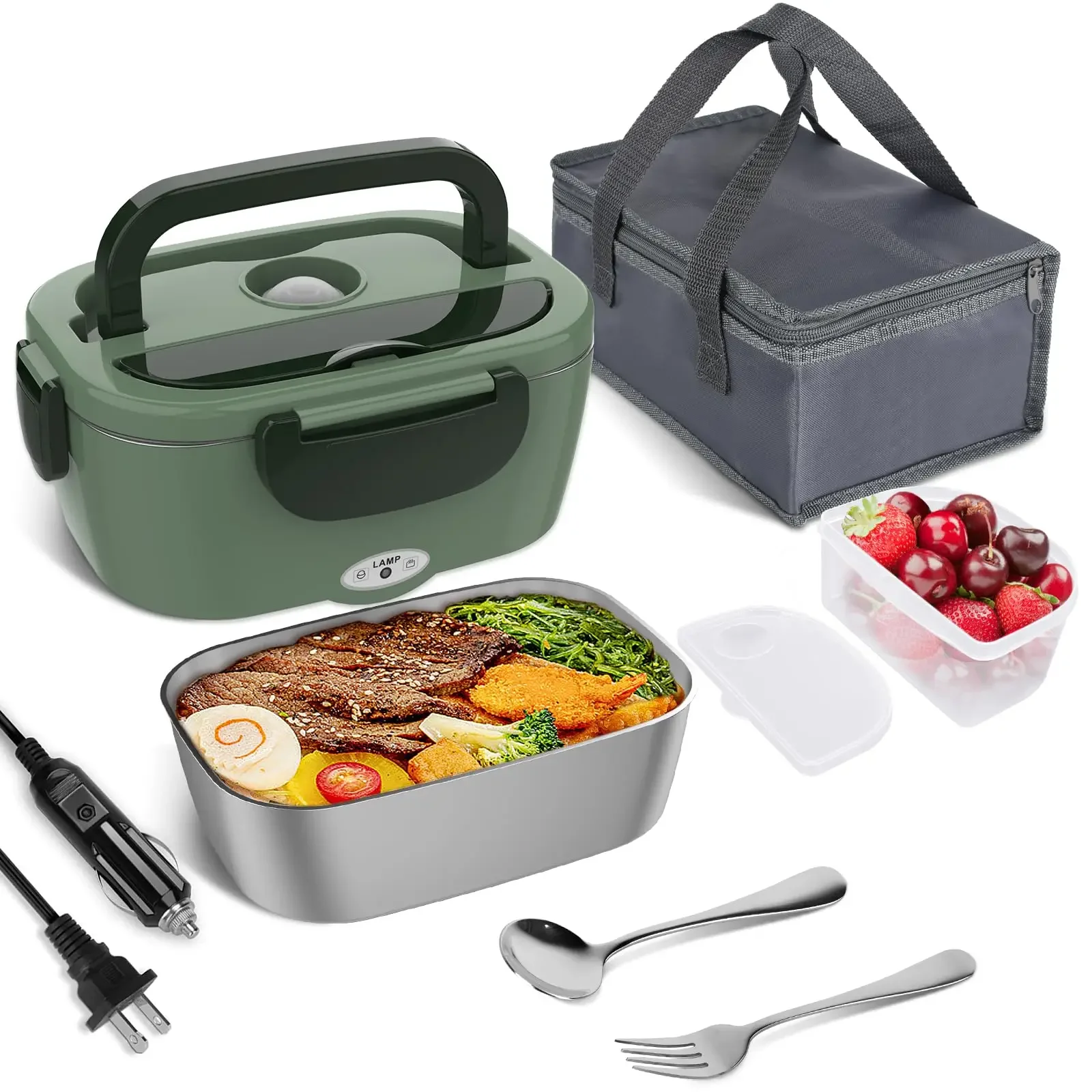

Electric Lunch Box for Adults, 80W Heated Lunch Box Portable Food Warmer Lunch Box for Work/Men/Car/TrucLeakproof 2 Compartments