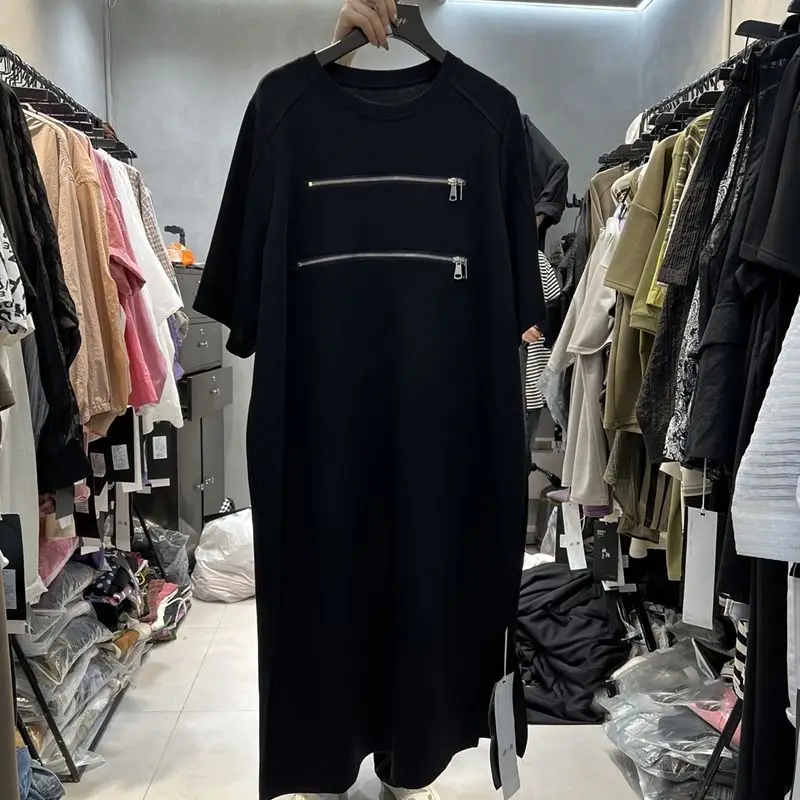 2024 Fashion Summer New Oversize Women's Dress Loose Commuter Casual Round Neck T-shirt Dress