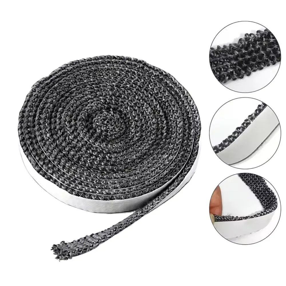 Corda per stufa piatta autoadesiva 2m * 10mm/12mm/15mm Striscia sigillante per porta del camino in fibra di vetro nera Corda sigillante per camino
