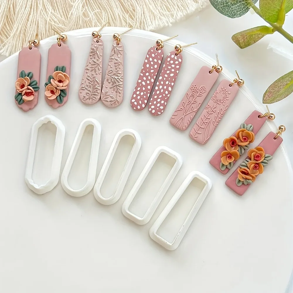 5 Stück Bohemian Geometrische Polymer-Clay-Ausstechformen Rechteck- & Tropfenformen Unregelmäßige Blumen-Einlageformen für DIY-Ohrringe & Bastelarbeiten