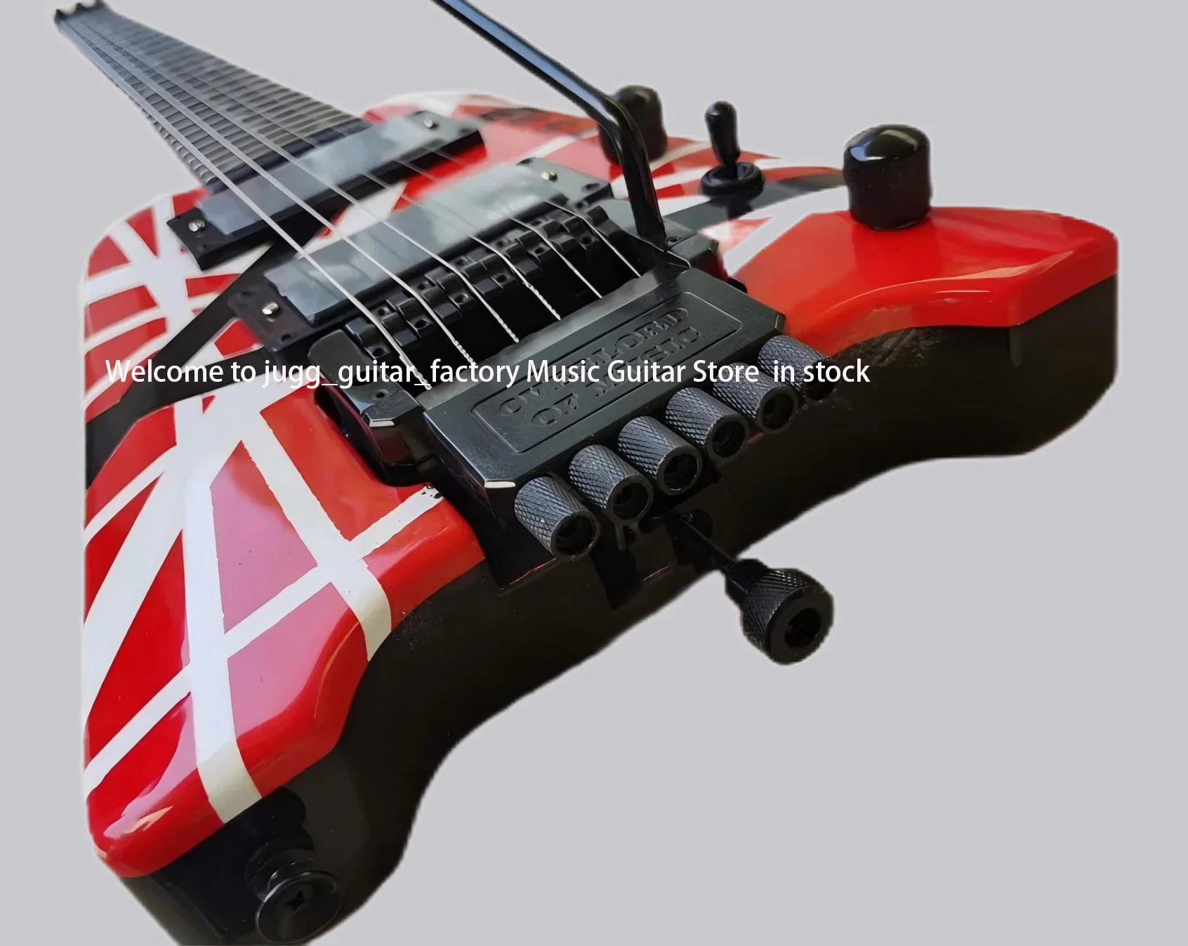 Red white Black strip Headless Electric guitar mahogany fingerboard China EMG pickup wheel finger bridge Black hardware dot