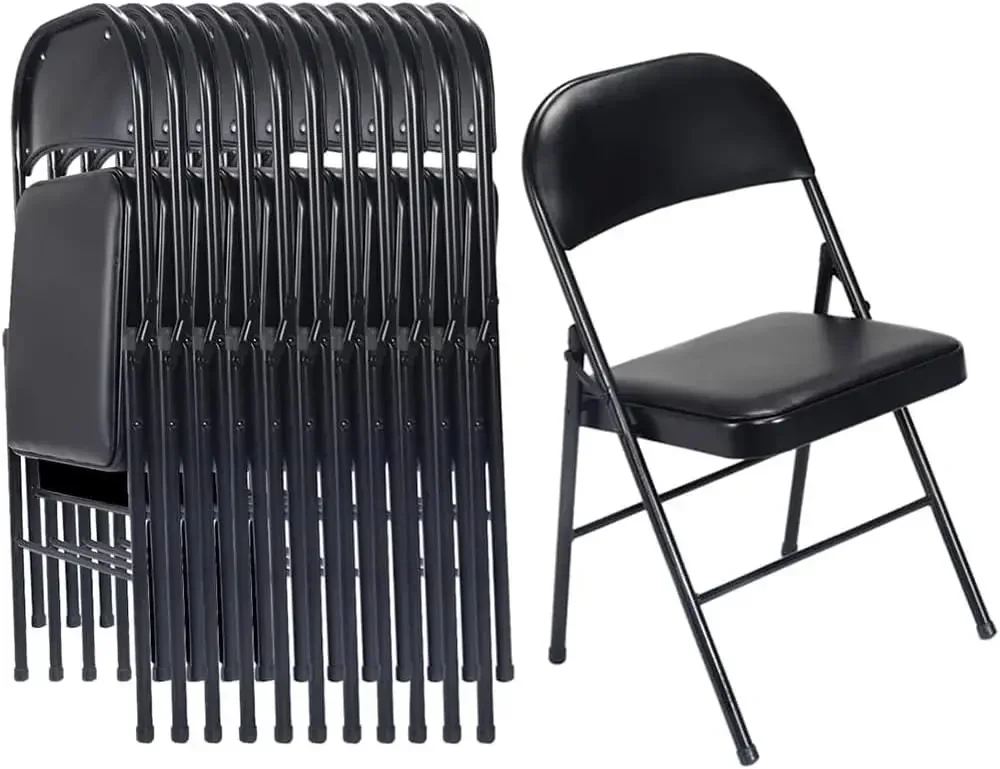 Black Folding Chairs with Padded Seats for Outdoor  Indoor Portable Stackable Commercial Seat with Steel Frame for Events