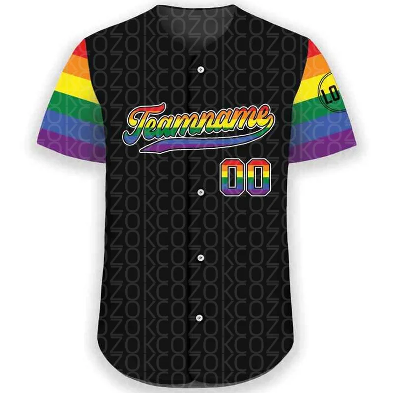 RAINBOW Printed Team Baseball Jersey for Men Women Short Sleeve JerseyShirt Team Shirts Hip Hop Unisex Tops