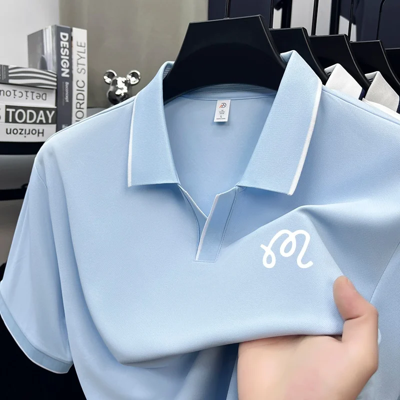 Neues Herren-Poloshirt mit Original-Print in Unifarbe, Sommer-Komfort, Kurzarm, Revers-T-Shirt, Luxuriöse Business-Casual-Herrenbekleidung – Detail 6