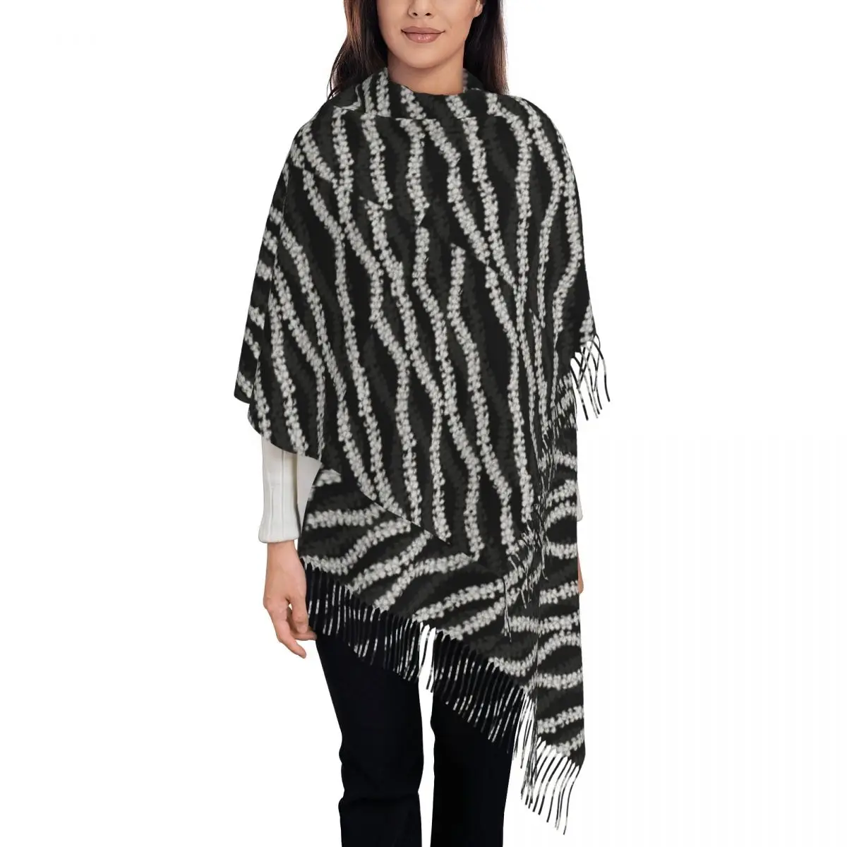 

Puakenikeni Single Leis On Turquoise Scarf Tassel Scarves Women Soft Warm Shawls and Wraps Large Fall Winter Shawl Wrap