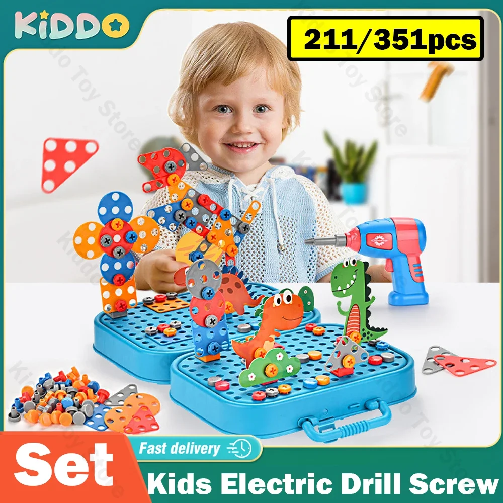 Kids Electric Drill Screw Nut Puzzles Toys Pretend Play Tool Disassembly Assembly Drill 3D Puzzle Toys For Boy Christmas Gifts