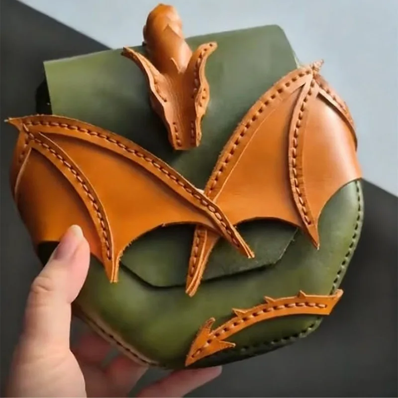 New Halloween Magic Dragon Color Matching Splicing Large Capacity Shoulder Bag Retro Crossbody Bag 3D Blue Dragon Wing Phone Bag
