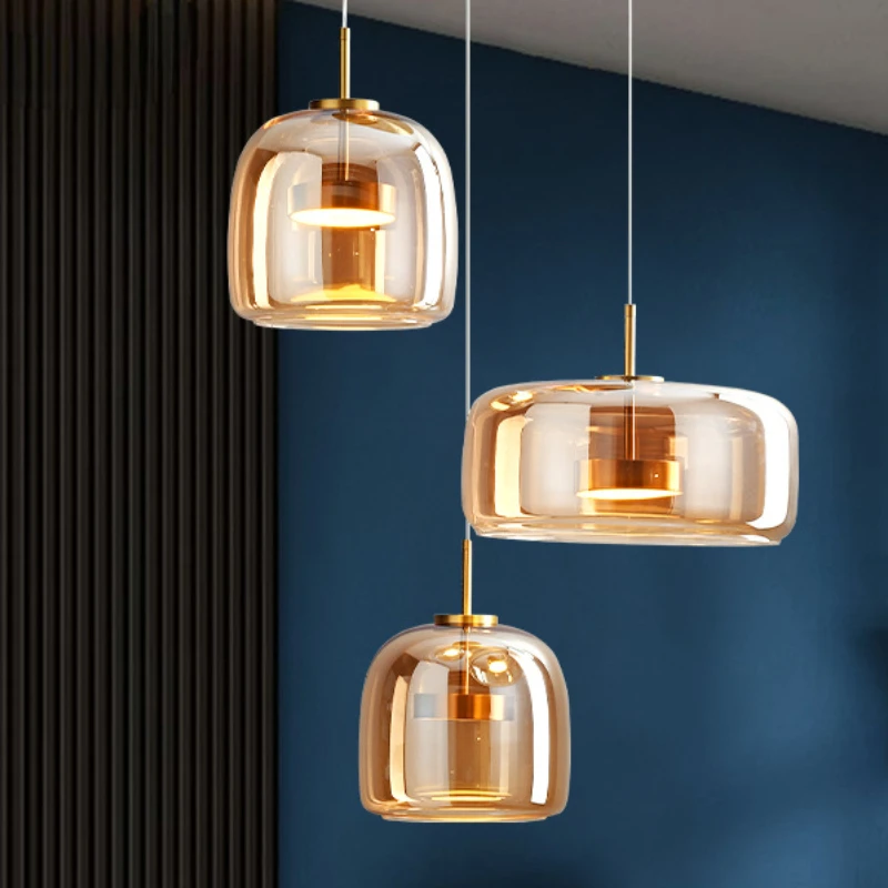 

LED Amber Pendant Lamps Indoor Creative Lighting Ceiling Hanging Light Minimalism Living Room Kitchen Island Decor Chandeliers