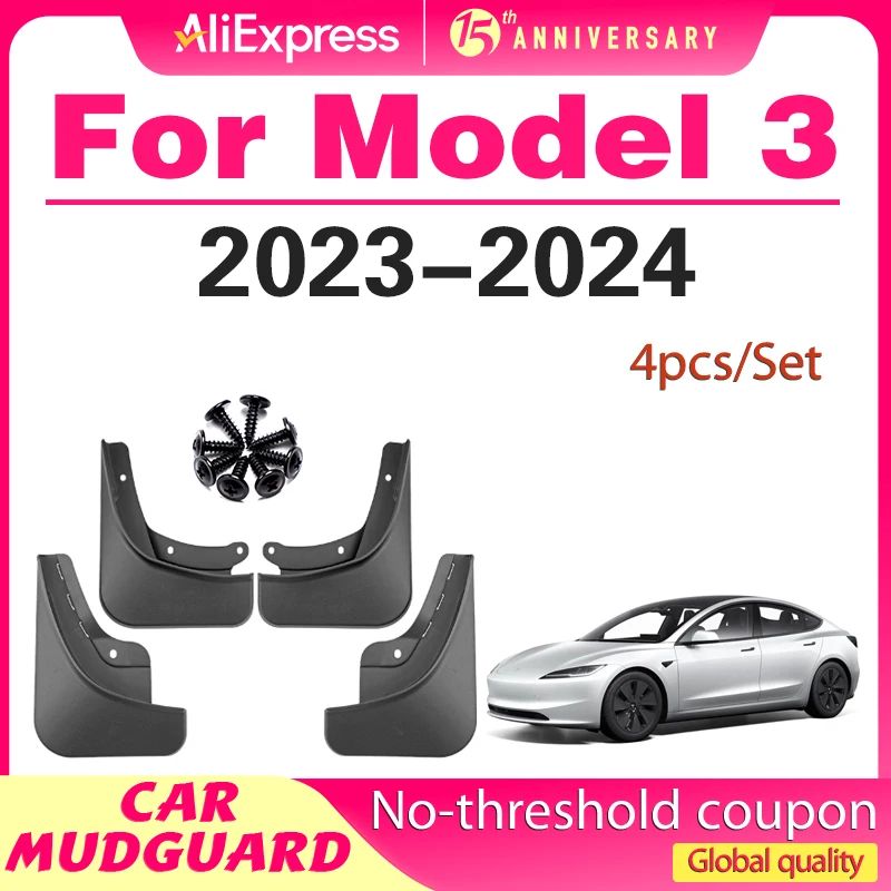

MudFlaps For Tesla Model 3 2023 2024 Model3 Mudguards Mud Flaps Splash Guards Front Rear Wheels Fender Car Accessories 4Pcs