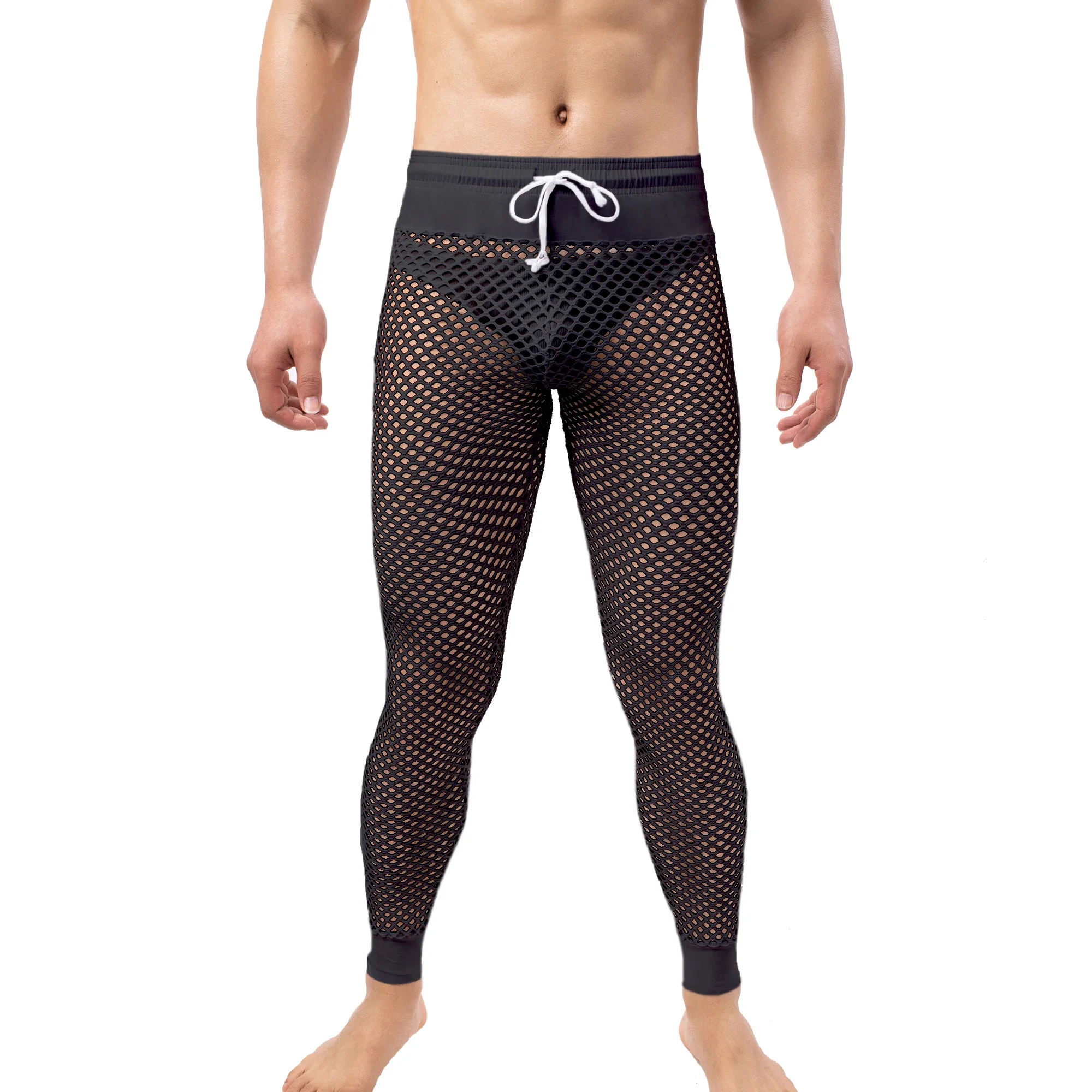 Herren Mesh Lange Hosen Transparent Sexy Herren Unterwäsche Lange Unterhosen männer Dessous Leggings Schlaf Homewear Durchsichtig Pyjama Hosen