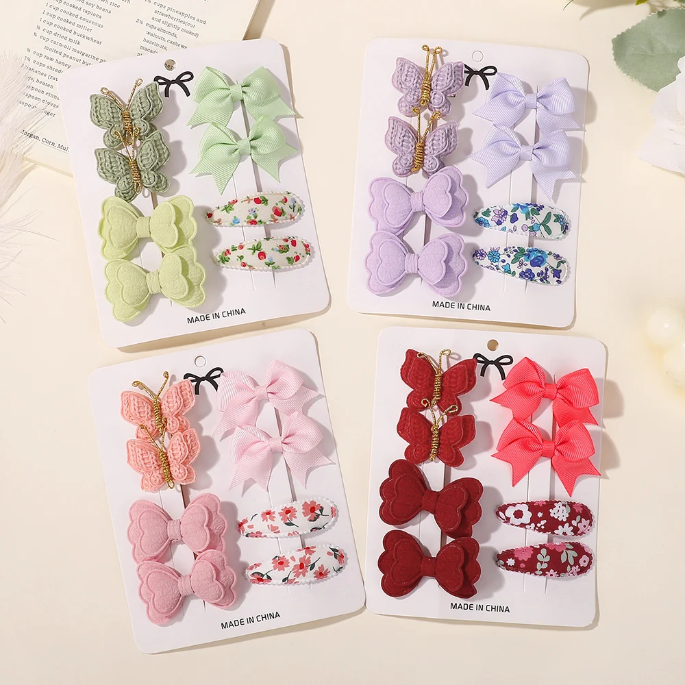 

RIBBON BOWS 8Pcs/lot 4 Styles of Hair Clip Hair Accessory Sets Sweet Knitted Bow Water Drop BB Hairpins Combination Set Gift