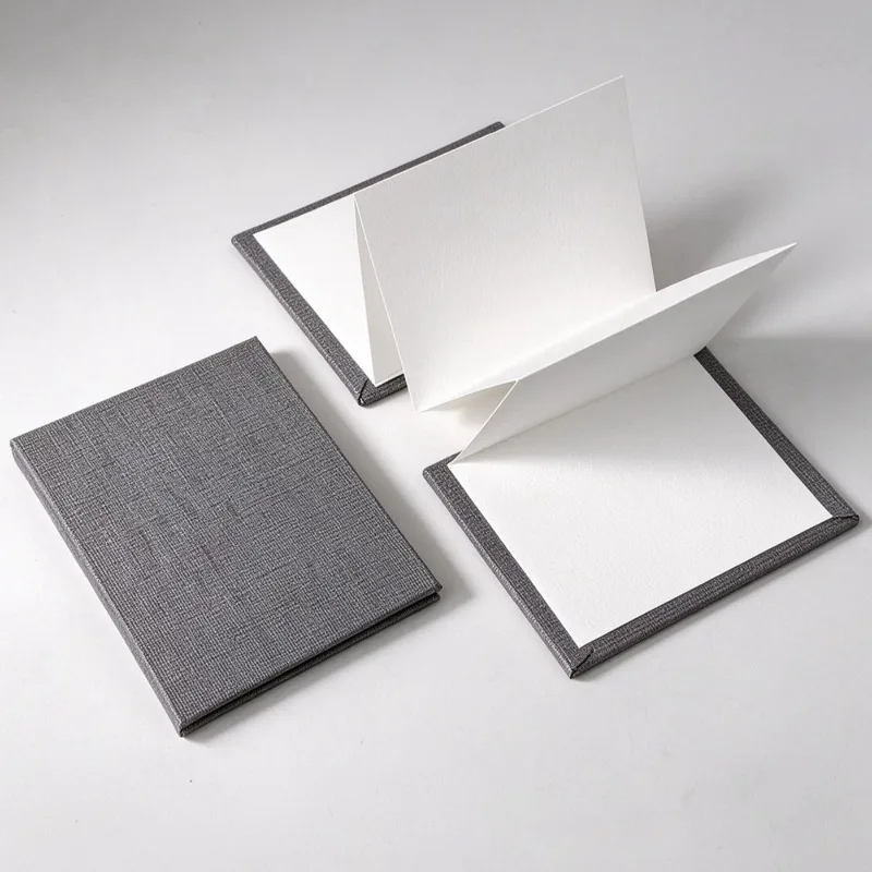 Three Folds Accordion Drawing Book Sketchbooks Mini Handbook Linen Hardshell Cover Outdoor Sketching Painting Creation Works