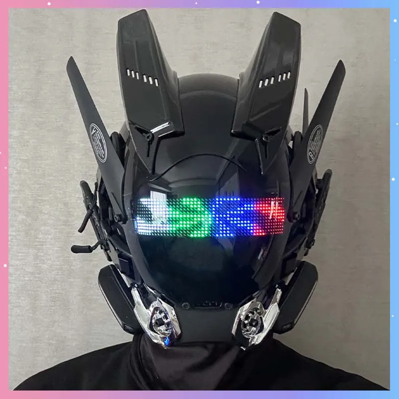 Cyber Punk Mask For Halloween Party Mech Warrior Mask Cosplay Costumes With LED Color Screen Bar Performance Photography Props