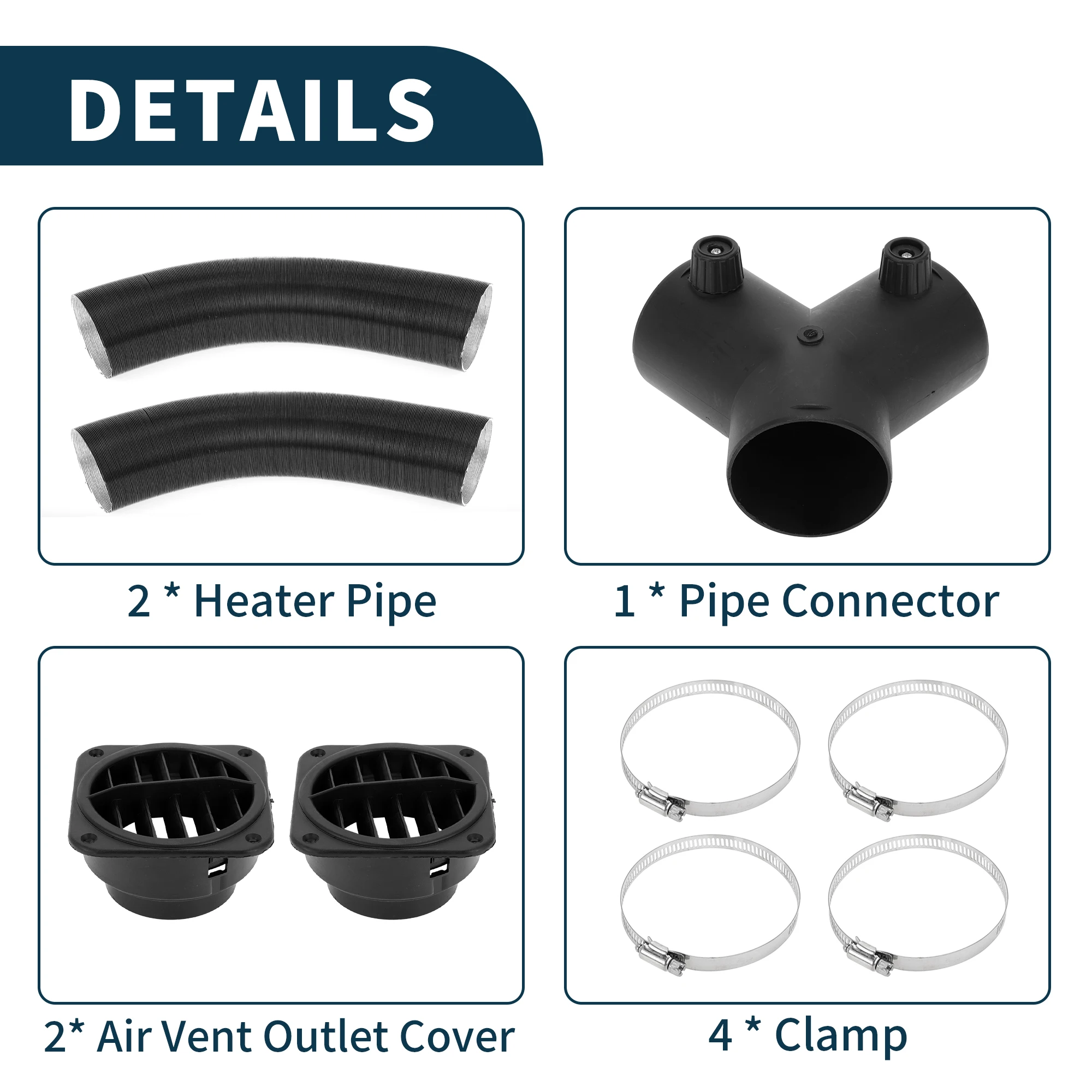UXCELL 車 トラック RV バス バン 車用ヒーターダクトパイプホースセット ダブルバルブYパイプコネクター付き 内径60mm 最大長80cm