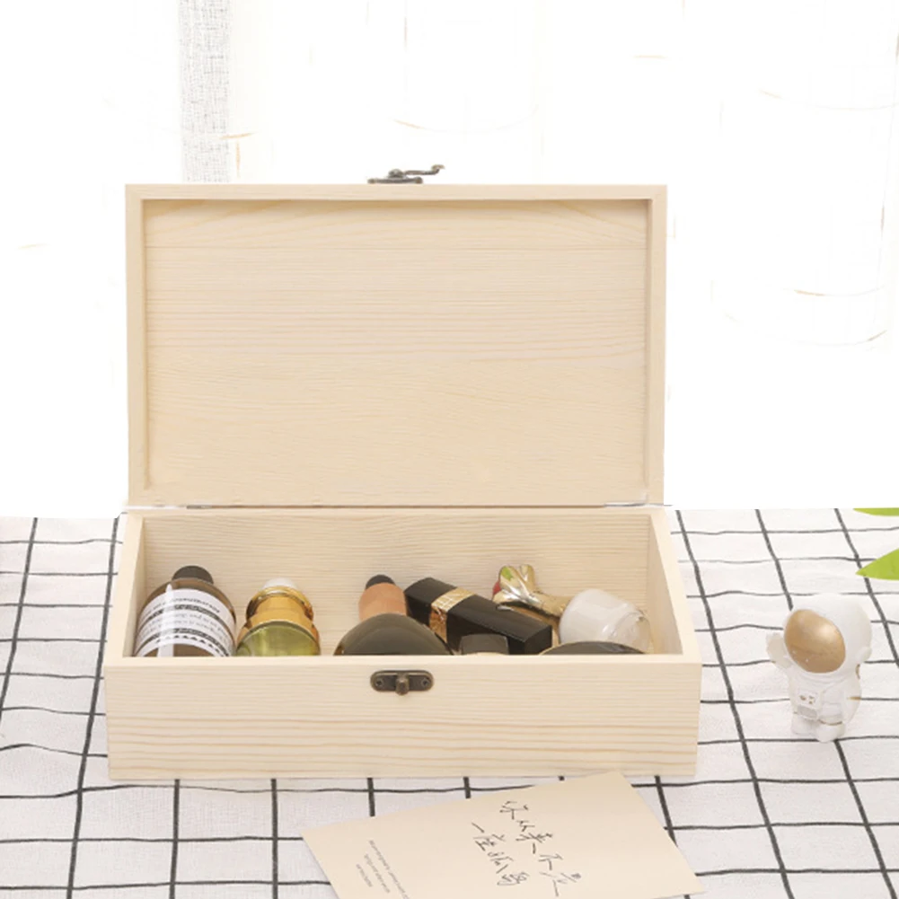 Wooden Storage Box Jewelry Box S M L Multifunction Desktop Pine Wood Storage Case Decoration Wooden Hinged Craft DIY Gift-Boxes