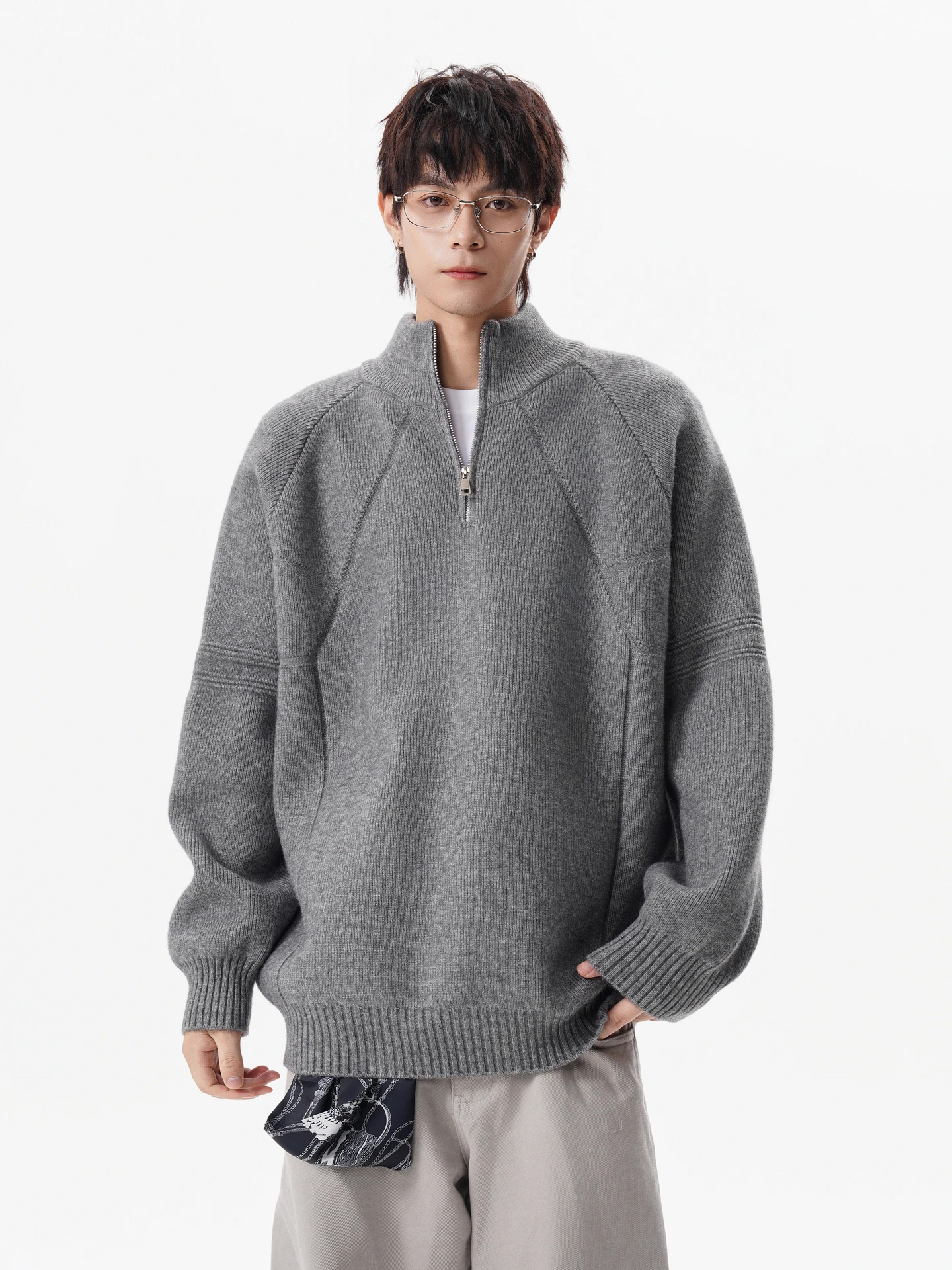 

Свободный повседневный мужской вязаный свитер с капюшоном на молнии, осенний, в стиле американского дизайна, теплый, удлиненный, для пар