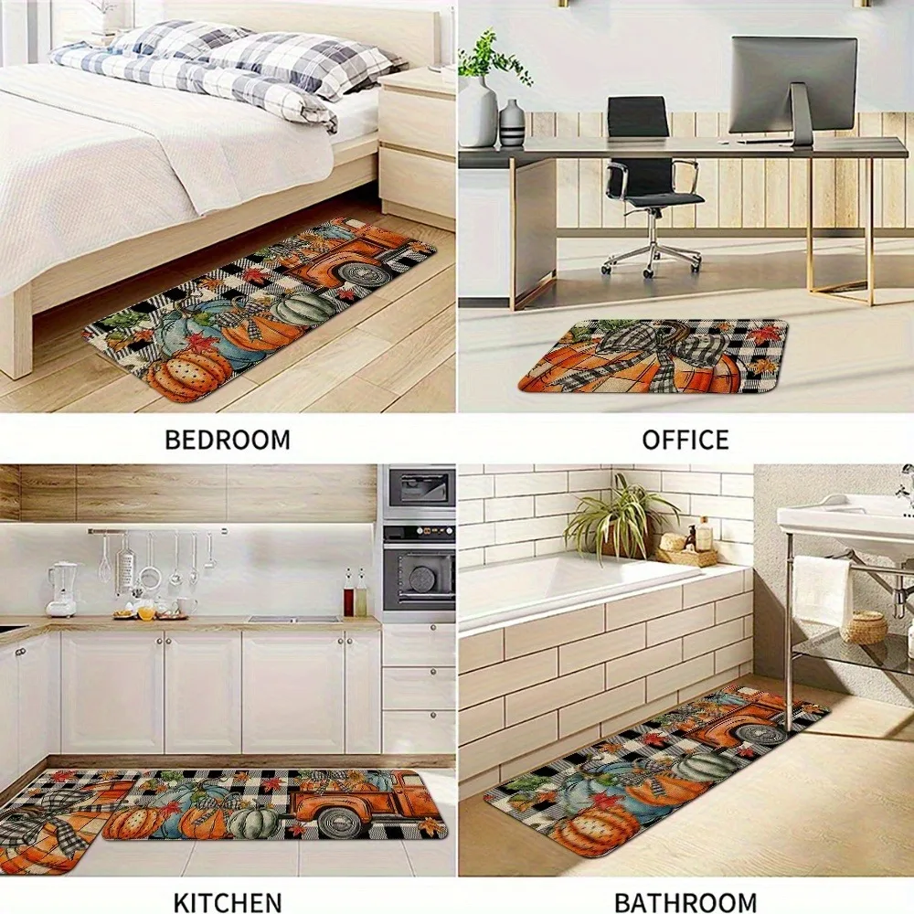 

1PC Harvest Ride-Pumpkin Kitchen Rug Non-Slip Door Mat Pop design Bathroom Rug Bath Mat Carpet for Home Sink Laundry ecoreeree