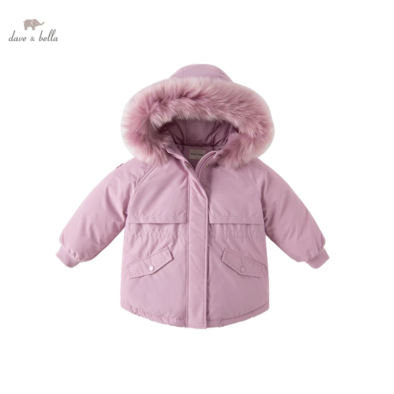 Dave Bella Winter Baby Girls 5Y-13Y Fashion Solid Hooded Down Coat Children 90% White Duck Down Padded Kids Jacket DK4224156