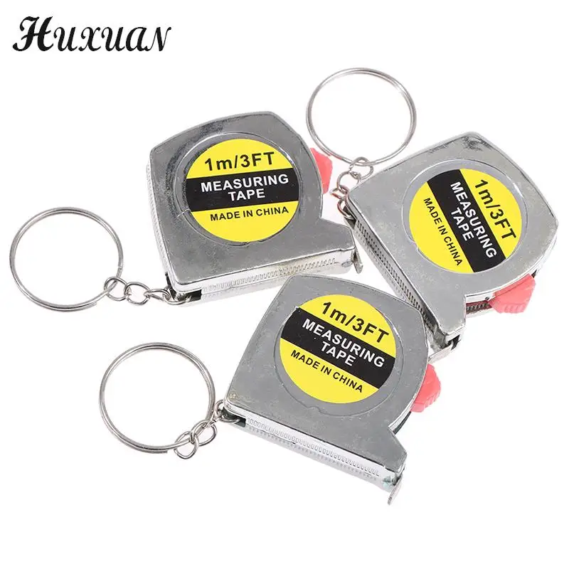 1pc 3.5 CM* 3.5 CM*1 CM Retractable Stainless Steel Pocket Measuring Ruler Tape Measure Keychain