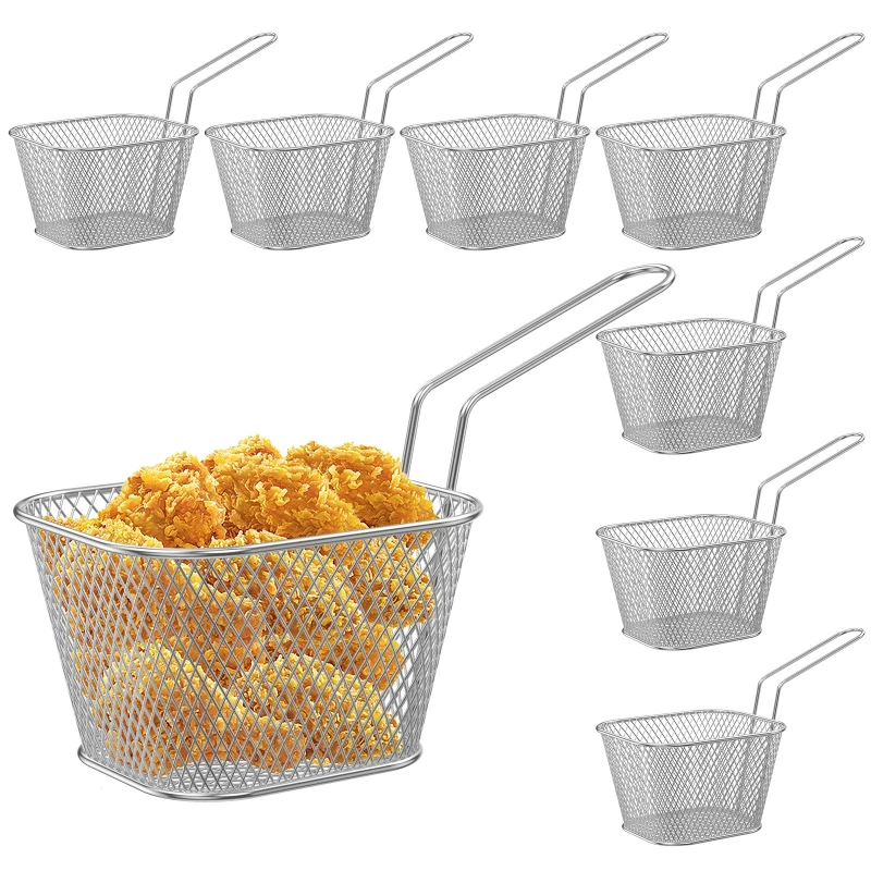 Stainless Steel French Fries Basket Long Handle Chip Frying Strainer Rack Stackable Fry Snack Display Holder Kitchen Utensils
