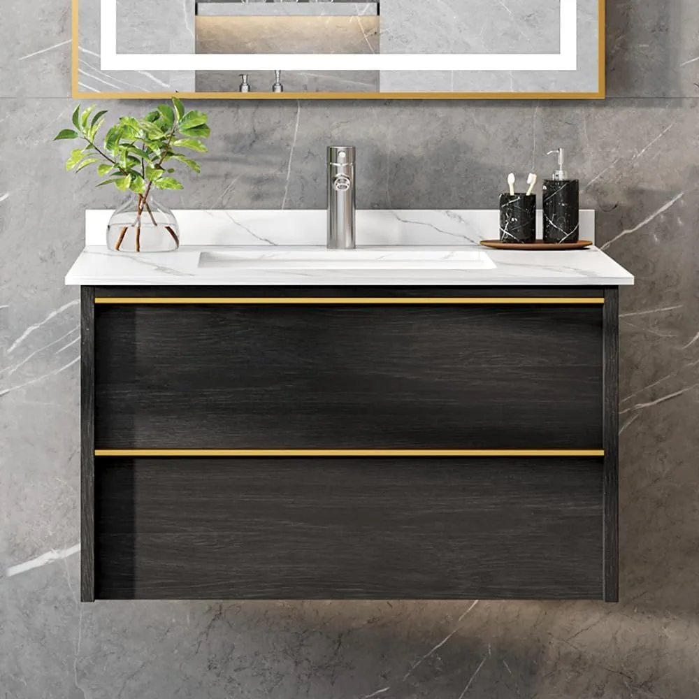 32 Inch Floating Vanity,with Sink Combo, Includes Sintered Stone Countertop & Integrated Sink,with Cabinet,Wall Mounted Vanity