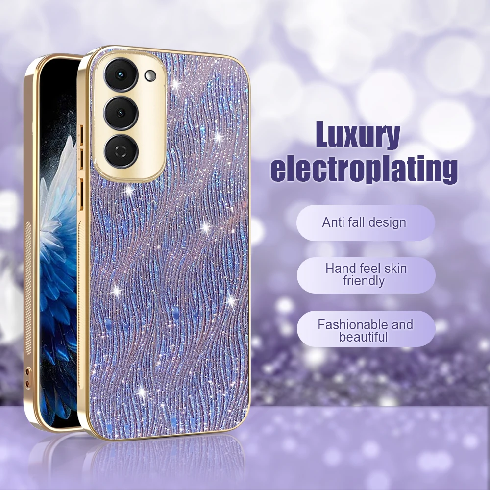 Funda Deluxe Plateada con Diseño de Ondas de Agua y Acabado Brillante para TECNO Spark 40 Pro/Spark 40 Pro Plus