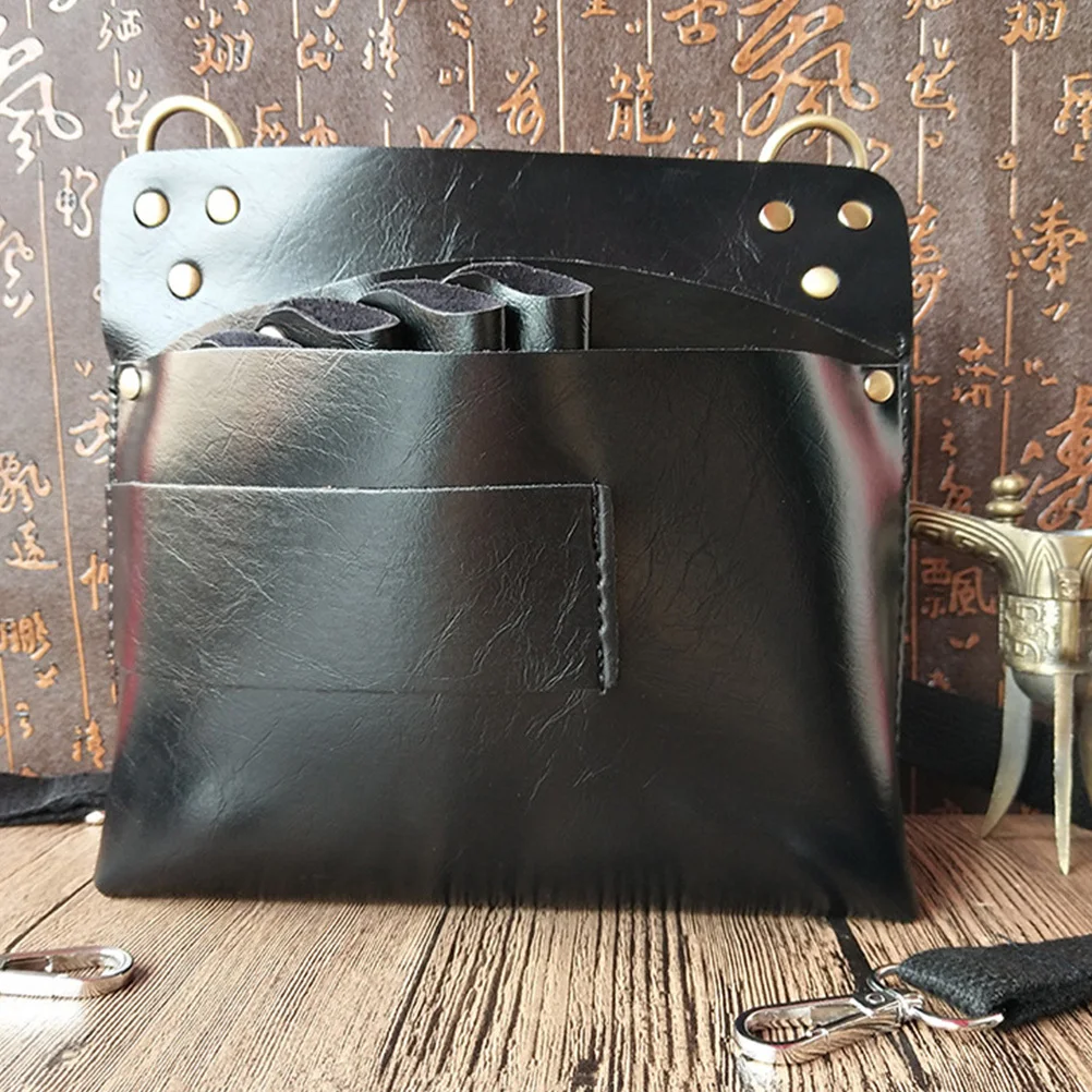 

Hairstylist Tool Waist Bag Real Scissor Holder Black Salon Organizer Pouch for Cutting Shears Combs Brushes Clips