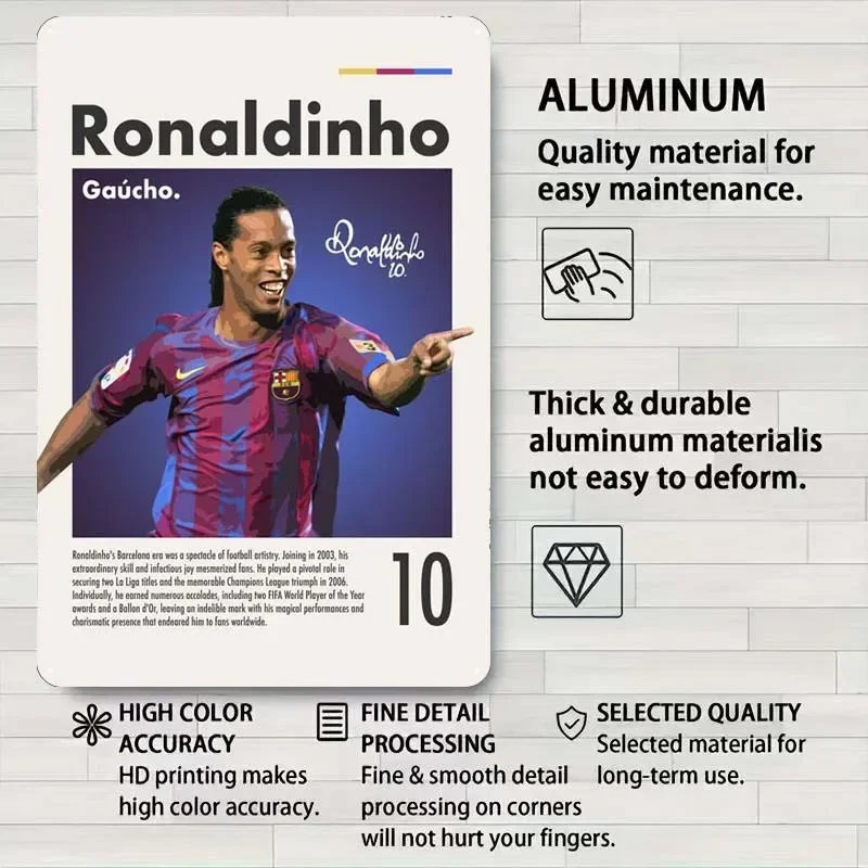 Gaucho Ronaldinho Sport Metal Poster Decoration Wall Decor Living Room Vintage Metal Sign Tin Sign for Wall Art Decoration Retro