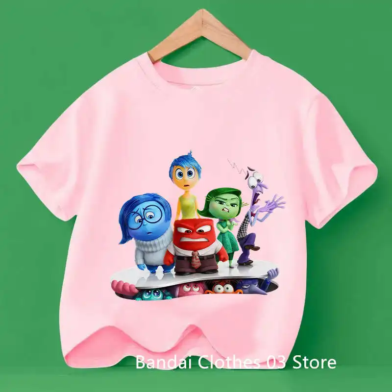 

Summer Fashion Kawaii Clothing Kid Clothes Inside Out 2 T-shirts for Children Anime Cartoon Pink Short Sleeved Shirt Boys Girls
