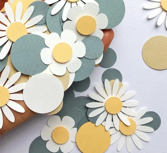 100pcs/Bag Sweet Round Daisy Flower Paper Confetti Wedding Flower Table Scatter Baby Shower Birthday Party Gift Box Decor Supply