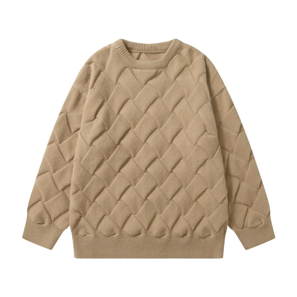 

Ancient Winter New Style Trendy Solid Color Twisted Flower Round Neck Knitted Sweater for Male Students Warm Thread Clothes