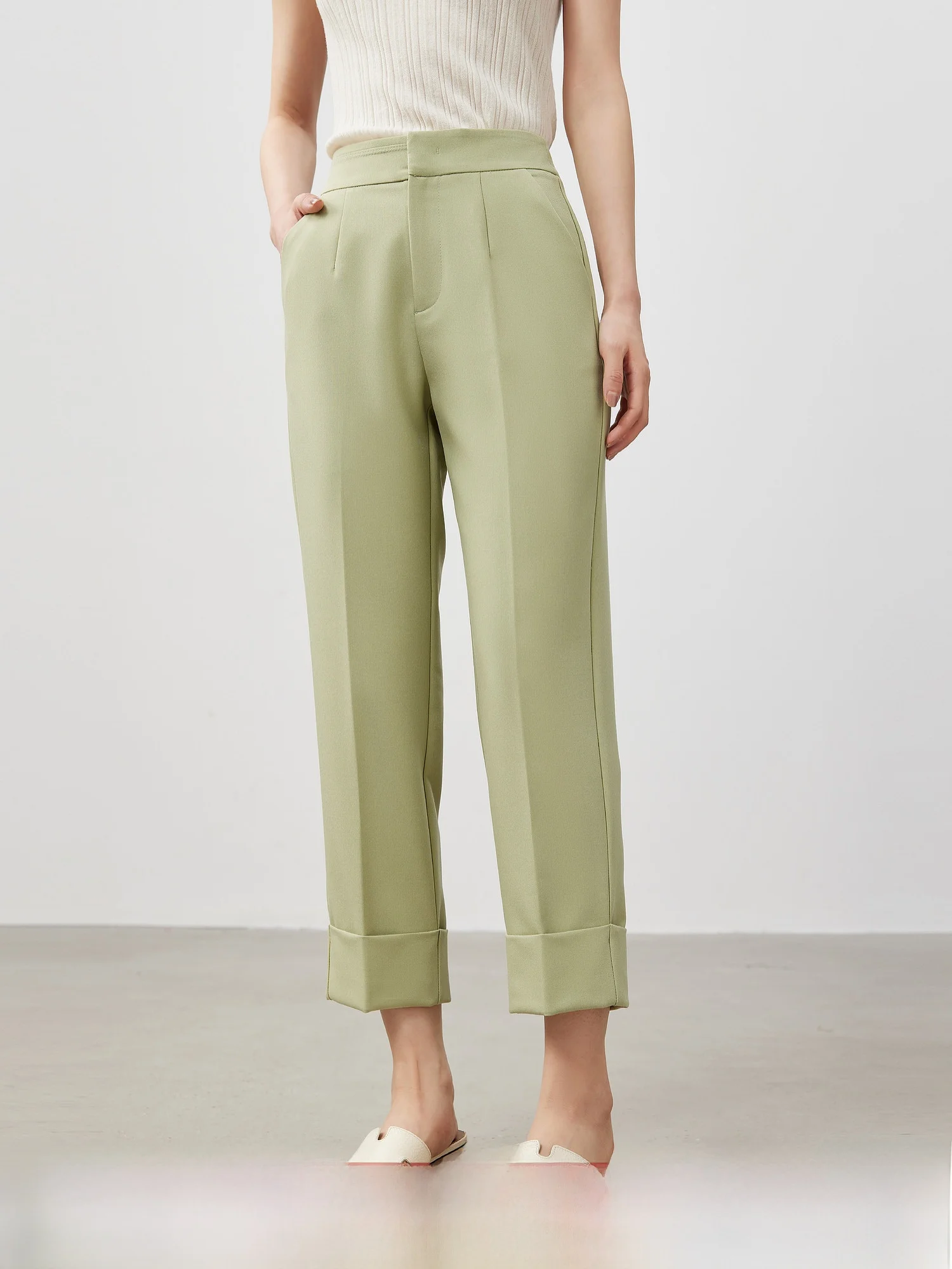 

mat Commuter Pants Wide Versatile Nine-Tenths Cone ape Casual Pants for Women Polyester Fiber l Waist