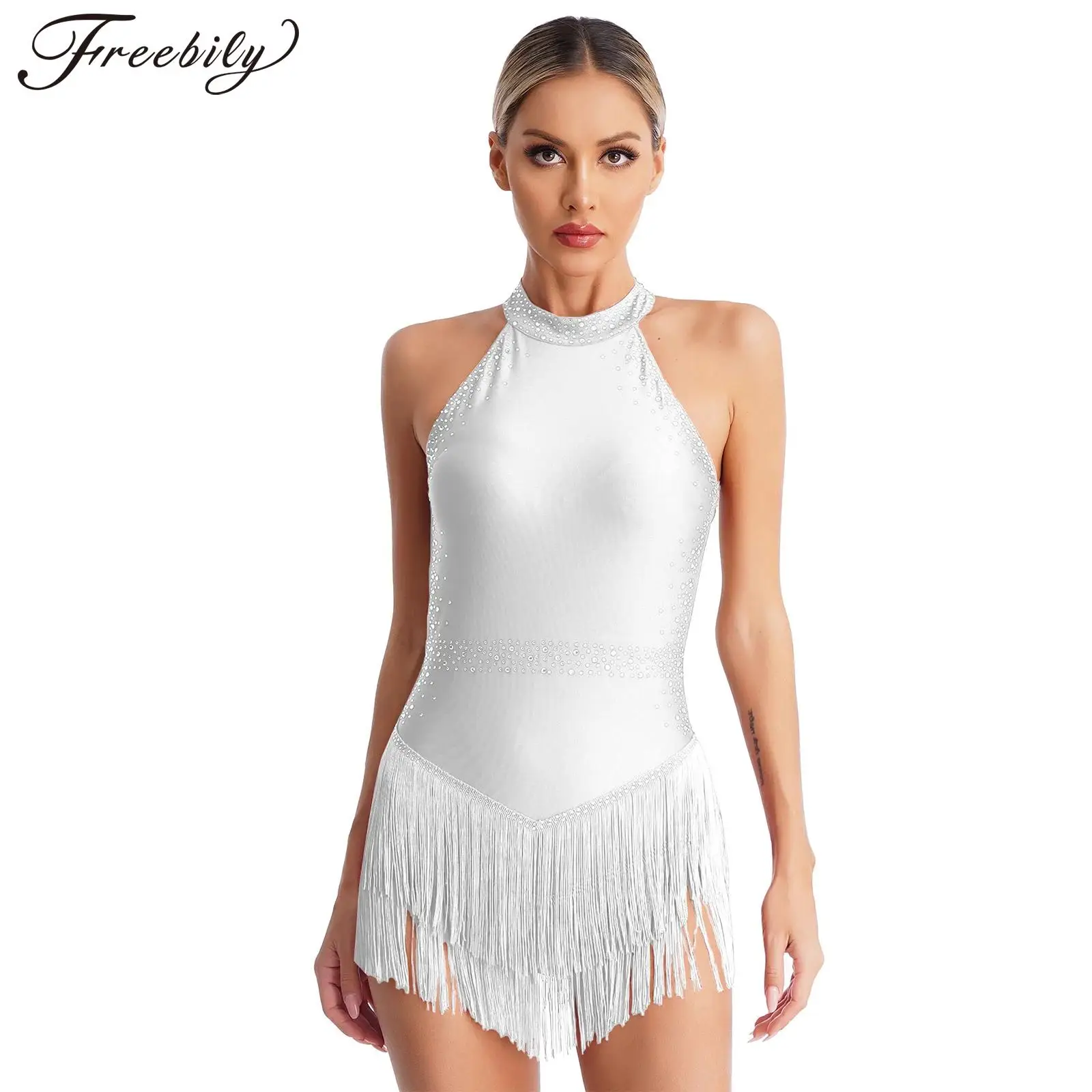 Vestido de dança latina franja para mulheres collant borla strass cha-cha dança de salão, vestido de cocktail competição dança