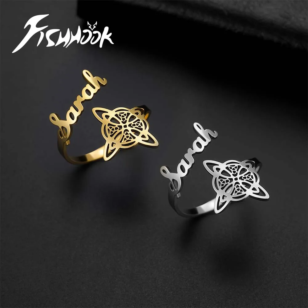 

Supernatural Amulet Witch Knot Custom Name Finger Ring Personalized Couple Gift For Women Men Gold Color Stainless Steel Jewelry