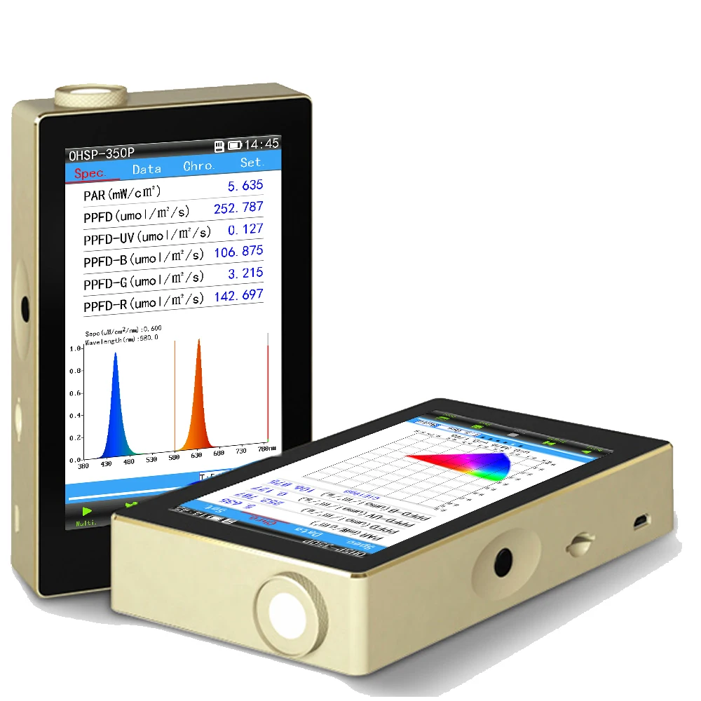 

OHSP350P 350nm-800nm PPFD PAR Spectrometer Spectrum CCT CRI Lux Meter with PC Software