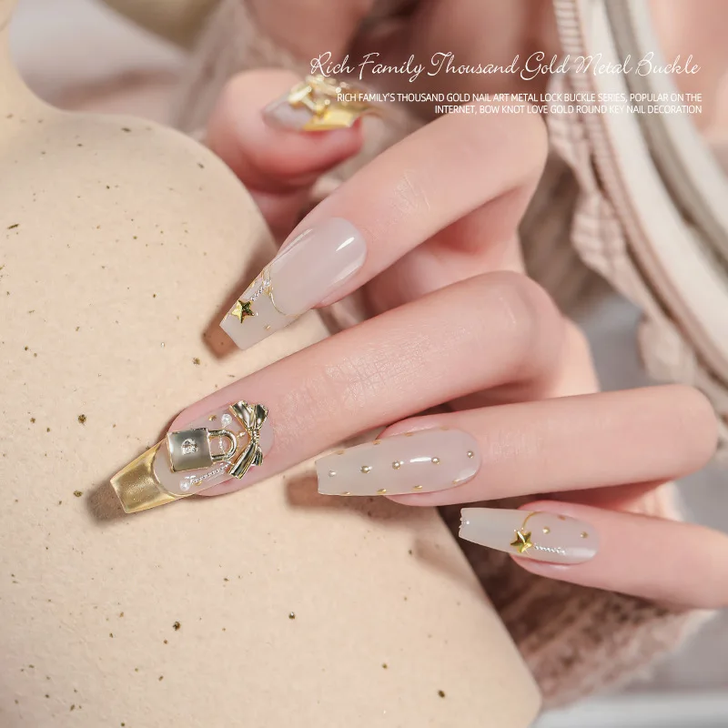 20PCS 3D Mini Alloy Love Key Lock Glossy Gold Silver Metal Nail Art Rhinestones Decorations Manicure Cute Ornaments Accessories