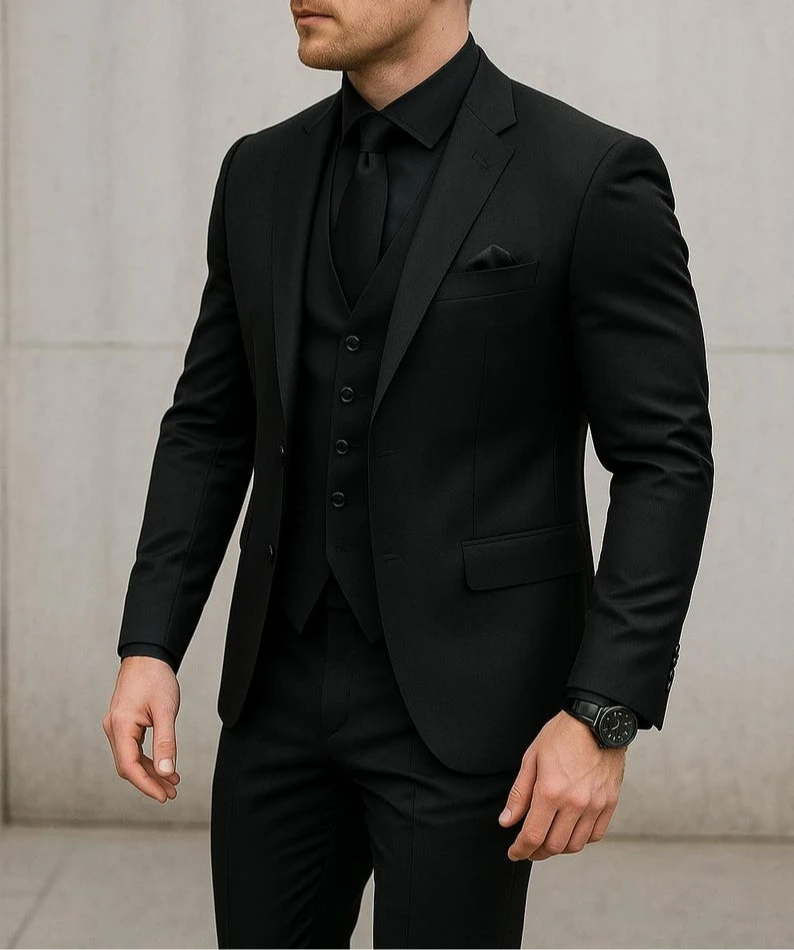 

Мужской классический черный костюм-тройка, приталенный свадебный смокинг, деловая одежда для выпускного вечера