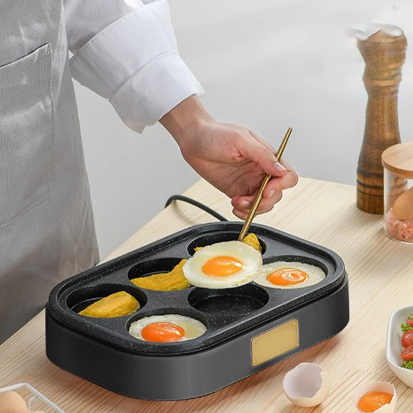 6 Holes Egg Mold Hamburger Frying Pan Non-stick Breakfast Maker Pot Multifunctional Omelette Pancake Making Kitchen Tool