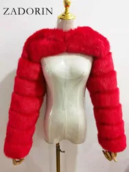 ZADORIN autunno inverno corto cappotto di pelliccia di volpe sintetica donna lusso procione manica lunga giacche di pelliccia calda capispalla femminile rosa rosso