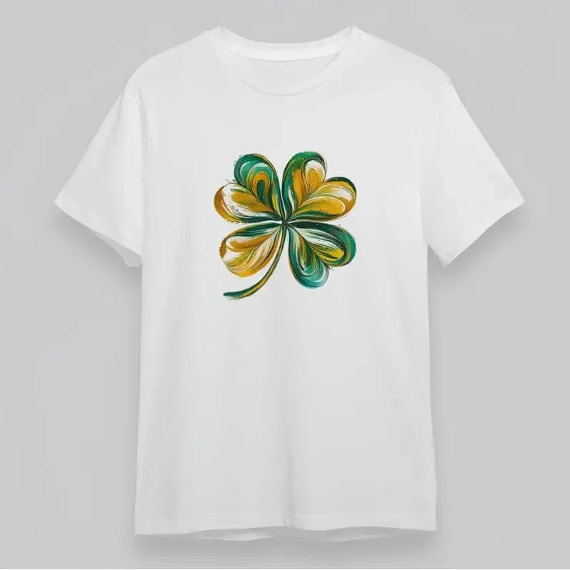 Women'S Comfortable Classic T Shirt Four Leaf Clover Art Green Yellow Design