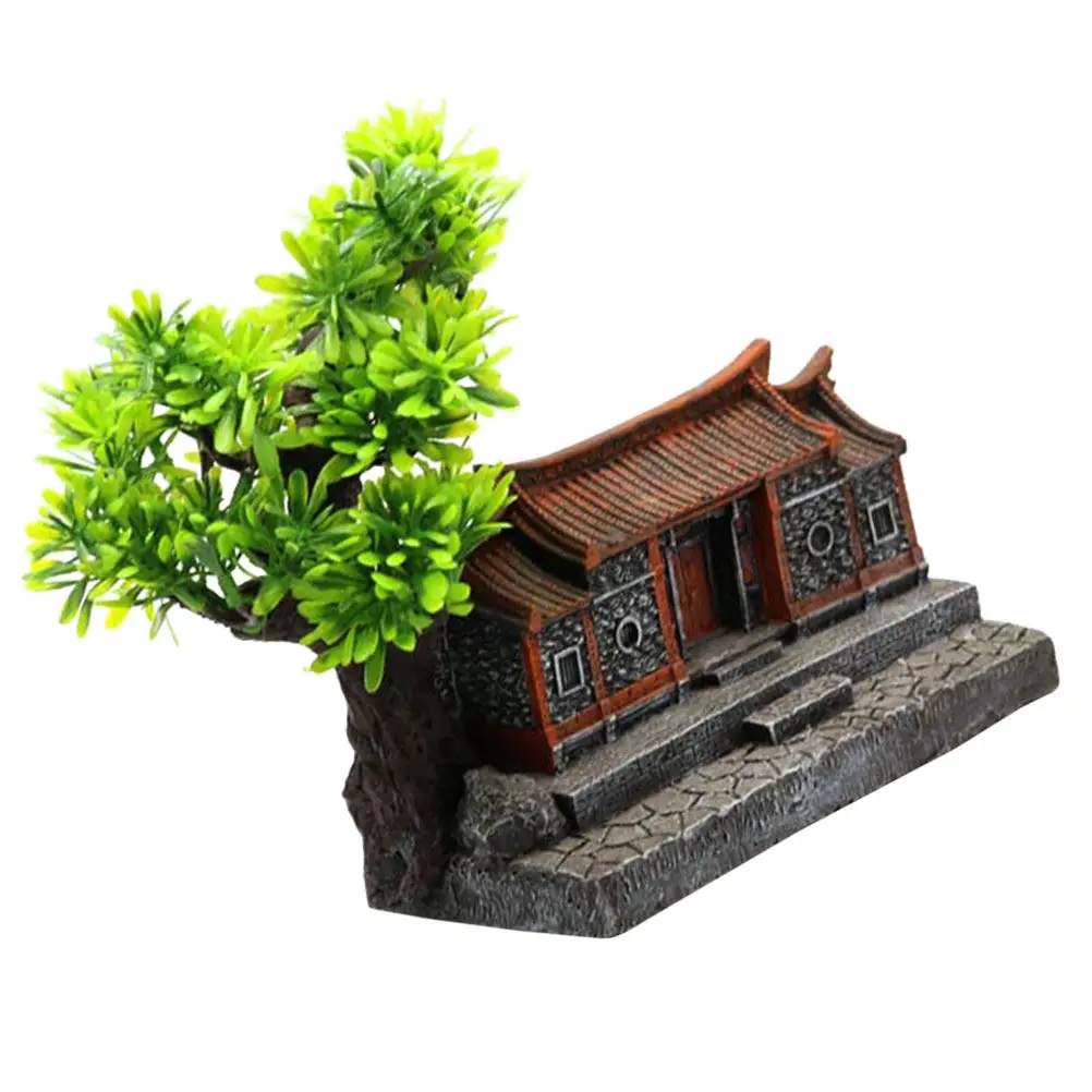 Elegant Red Brick Resin Aquarium Decor Fish Tank Cave Shelter for Freshwater Saltwater Tanks Desktop Table Home Office