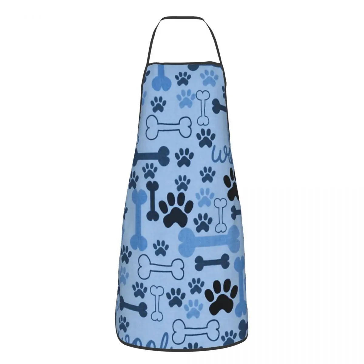 Blue Dog Bones And Paw Prints Pattern Bib Apron Chef Tablier Cuisine for Kitchen Cooking Animal Cartoon Footprint Painting